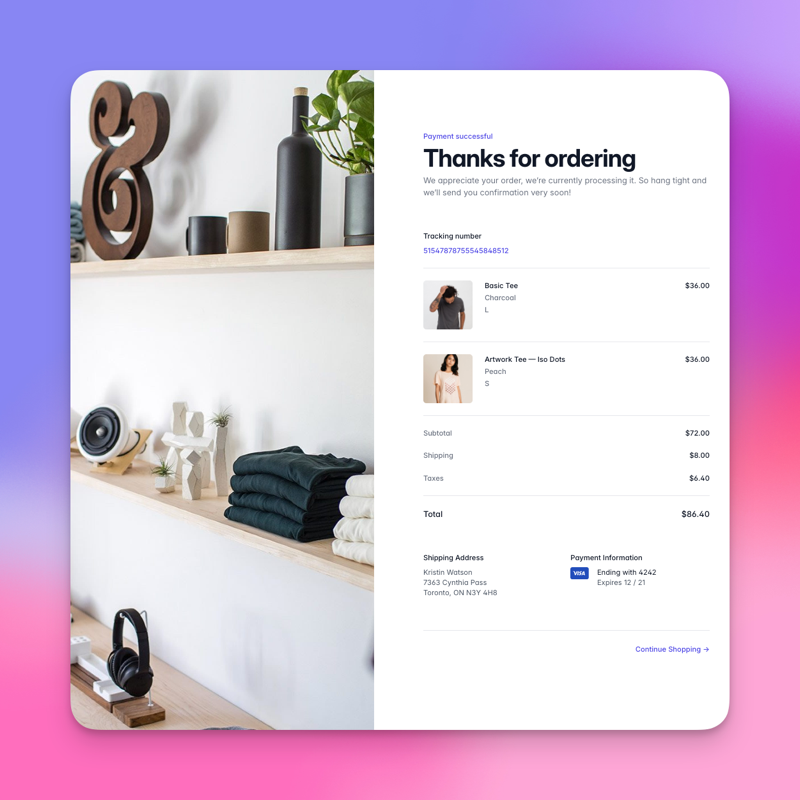 Screenshot of a checkout page