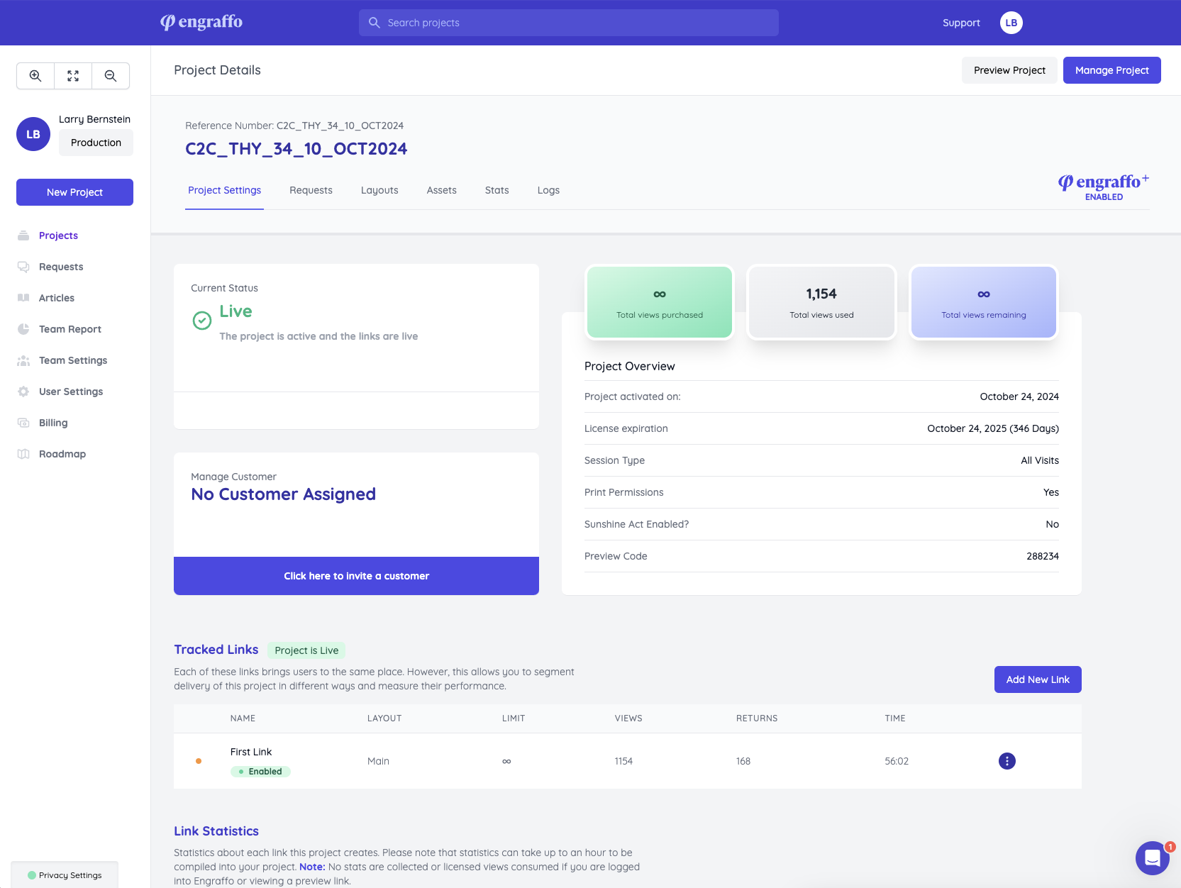 Screenshot of a project on the Engraffo platform