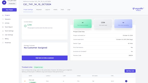 Screenshot of a project on the Engraffo platform