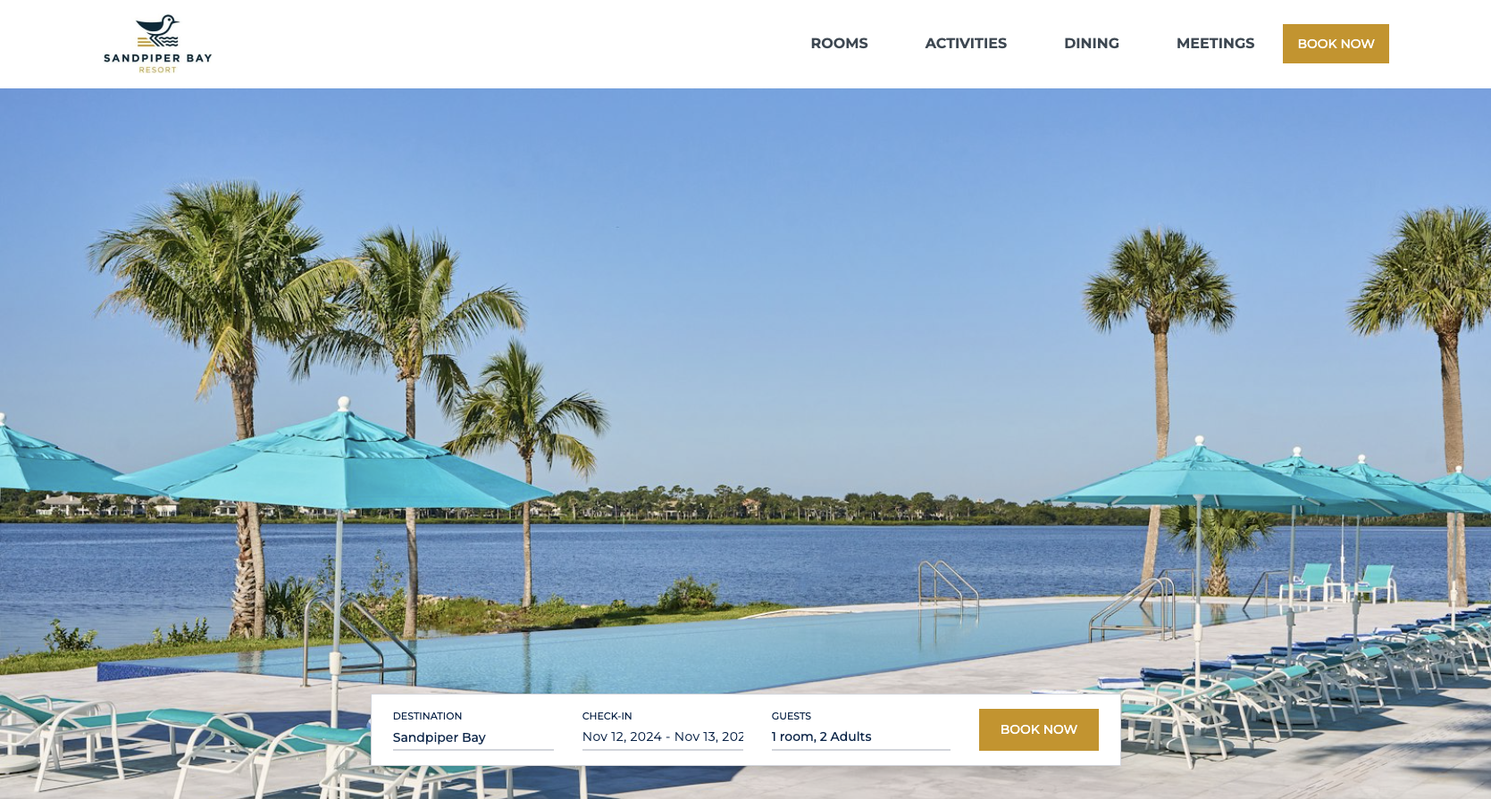 A screenshot of the Sandpiper Bay Resort website.