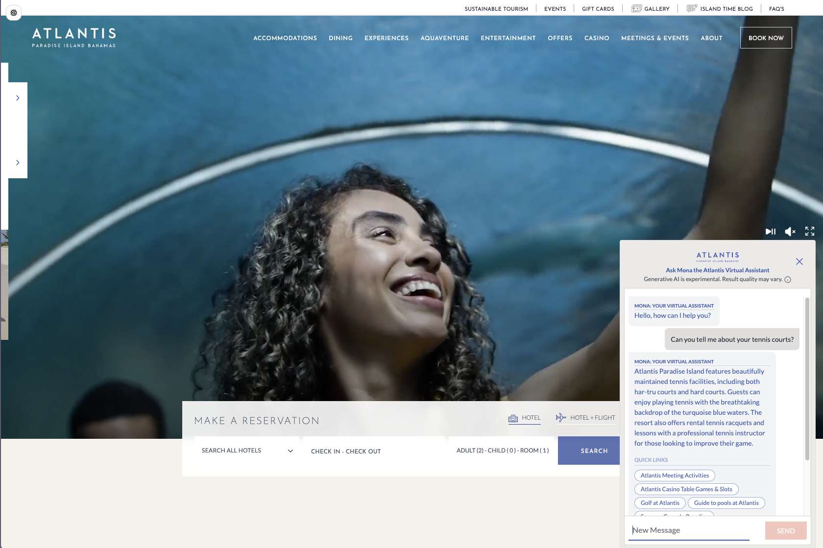 A screenshot of the Atlantis chatbot: MONA